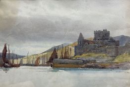 Ernest Dade (Staithes Group 1864-1935): 'Peel Castle Isle of Man' - Fishing Boats in the Harbour