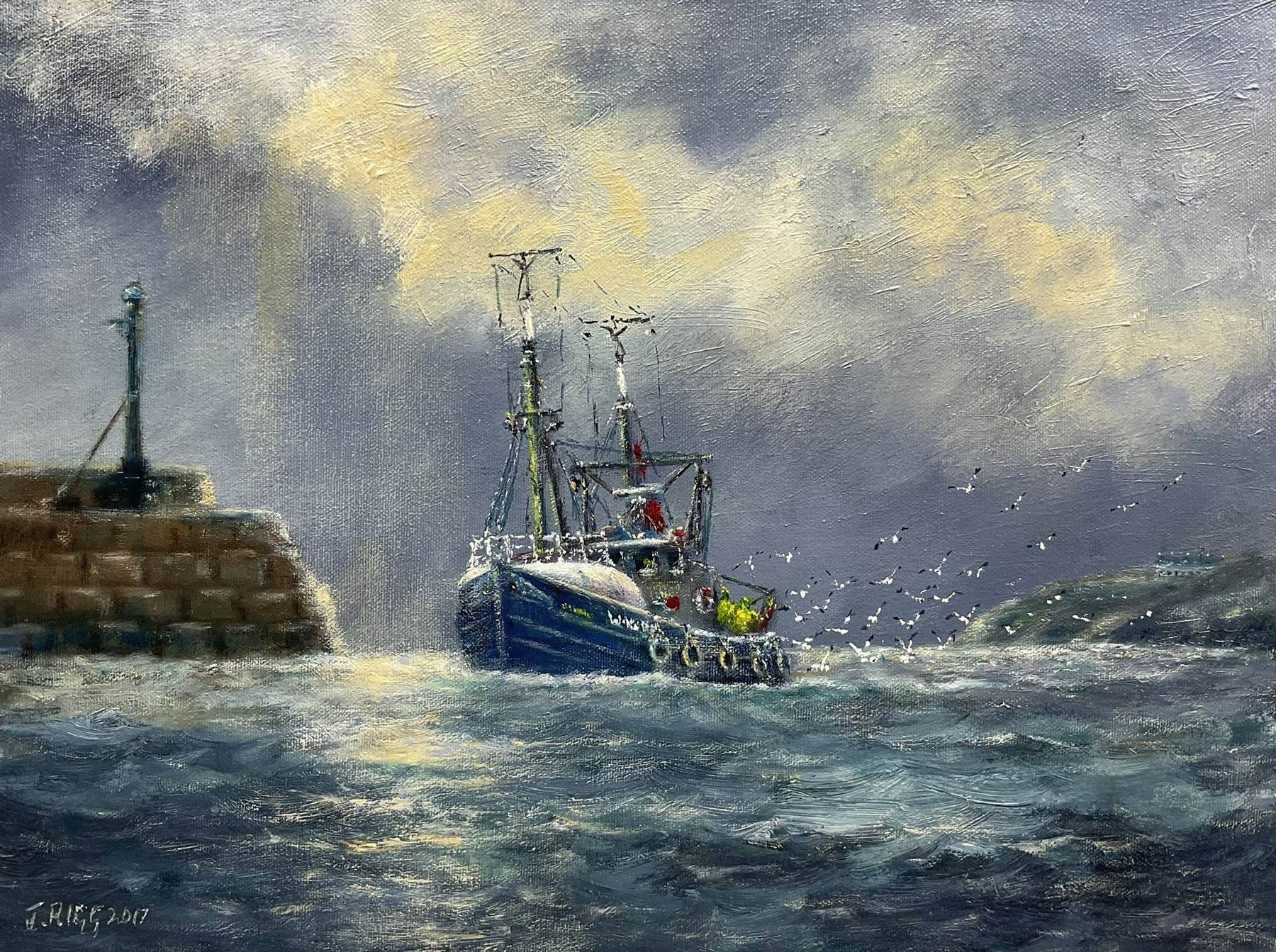 Jack Rigg (British 1927-2023): Whitby Trawler Returning Home