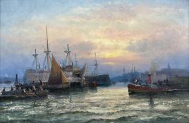 William Anslow Thornley (British fl.1858-1898): Old Prison Hulk at Sunset on the Medway