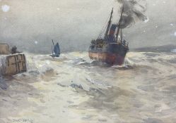 Ernest Dade (Staithes Group 1868-1934): Steam Ship Returning to Scarborough Harbour