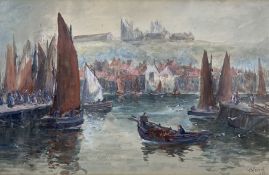 George Scarth French (British fl.1894-1910): Fishing Boats at Dock End Whitby Harbour