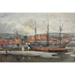 Albert George Stevens (Staithes Group 1863-1925): Three Masted Ship on the Wharfeside Whitby