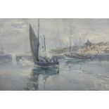 James Watson (Scottish exh.1910-1932): Boats in the Harbour - St Monans