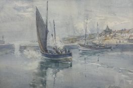 James Watson (Scottish exh.1910-1932): Boats in the Harbour - St Monans