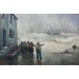 Ernest Dade (Staithes Group 1864-1935): 'Ashore' - Fishermen beside the Old Cod and Lobster Staithes