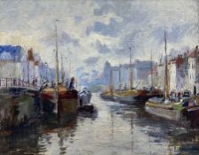 Willem Bataille (Belgian 1867-1933): Busy Canal Scene