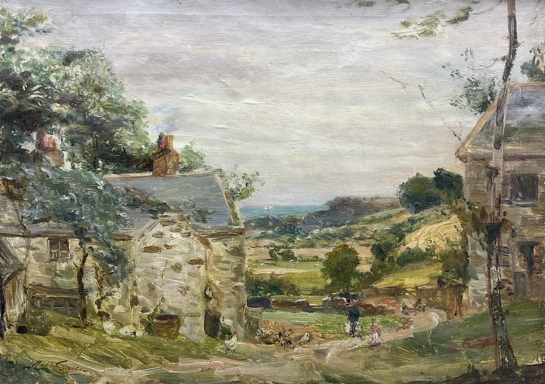 William Miller Frazer RSA (Scottish 1864-1961): Country Cottages with Hens and Children