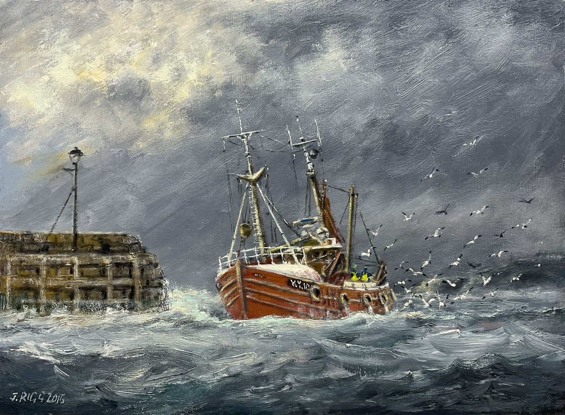 Jack Rigg (British 1927-2023): Kirkcaldy Trawler Followed by Seagulls