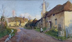 Fritz B Althaus (British 1863-1962): Village Street in the Late Sun