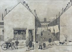Geoffrey Woolsey Birks (Northern British 1929-1993): 'Sam's Butcher and Mill Street'