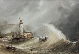 Henry Barlow Carter (British 1804-1868): Scarborough Lighthouse in Stormy Seas