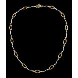 9ct white and yellow gold oval and bar link necklace