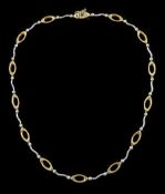 9ct white and yellow gold oval and bar link necklace