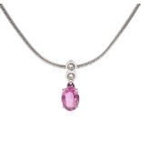 9ct white gold pink sapphire and diamond pendant necklace