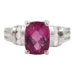 9ct white gold rubellite tourmaline and diamond ring