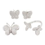 18ct white gold pave set diamond butterfly suite including ring