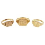 Three 9ct gold signet rings