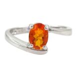 9ct white gold single stone oval cut fire opal ring