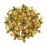 Gold green stone set openwork flower design ring