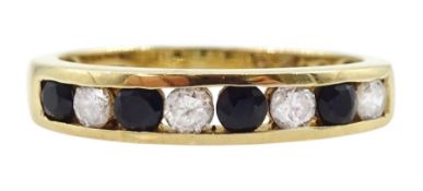 9ct gold channel set round brilliant cut diamond and sapphire half eternity ring