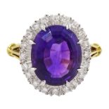 18ct gold oval cut amethyst and diamond cluster ring