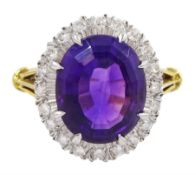 18ct gold oval cut amethyst and diamond cluster ring
