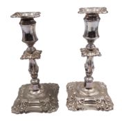 Pair of late Victorian silver mounted taper candlesticks