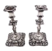 Pair of late Victorian silver mounted taper candlesticks