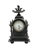 French - 19th century 8-day timepiece mantle clock in a cast iron effect case