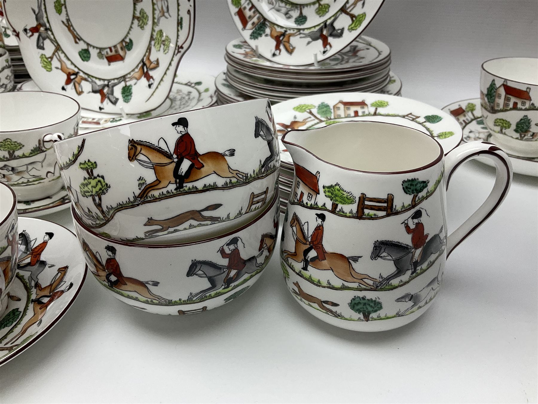 Coalport and Crown Staffordshire hunting scene part teawares - Image 9 of 15