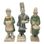 Three Chinese terracotta court attendant tomb figures