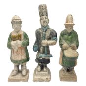 Three Chinese terracotta court attendant tomb figures