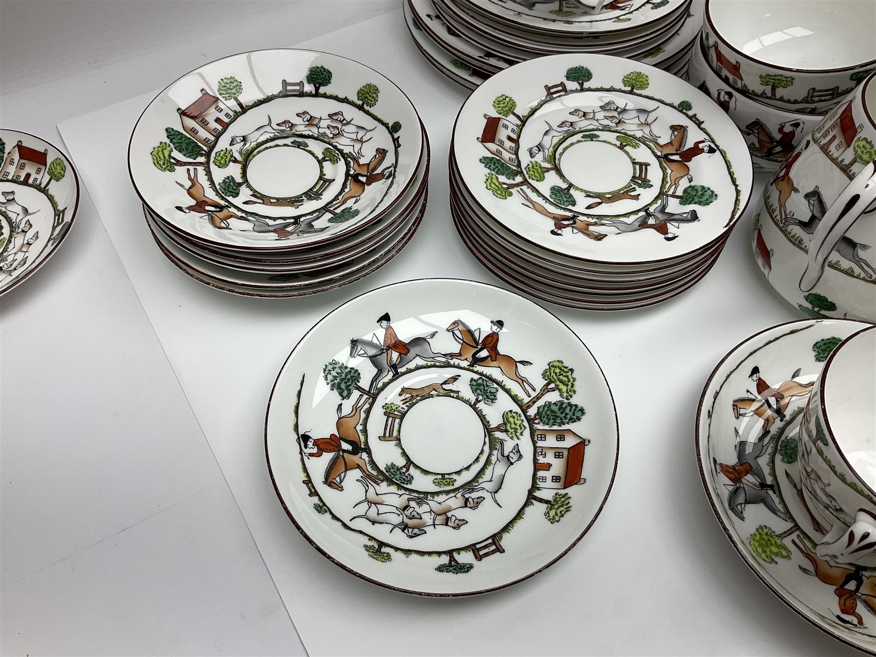 Coalport and Crown Staffordshire hunting scene part teawares - Image 10 of 15