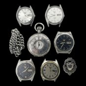 Five Seiko stainless steel automatic wristwatches
