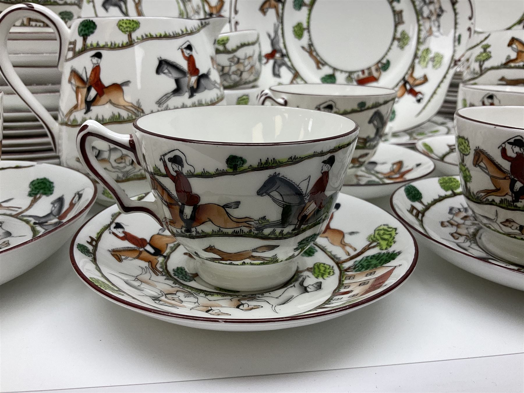 Coalport and Crown Staffordshire hunting scene part teawares - Image 2 of 15