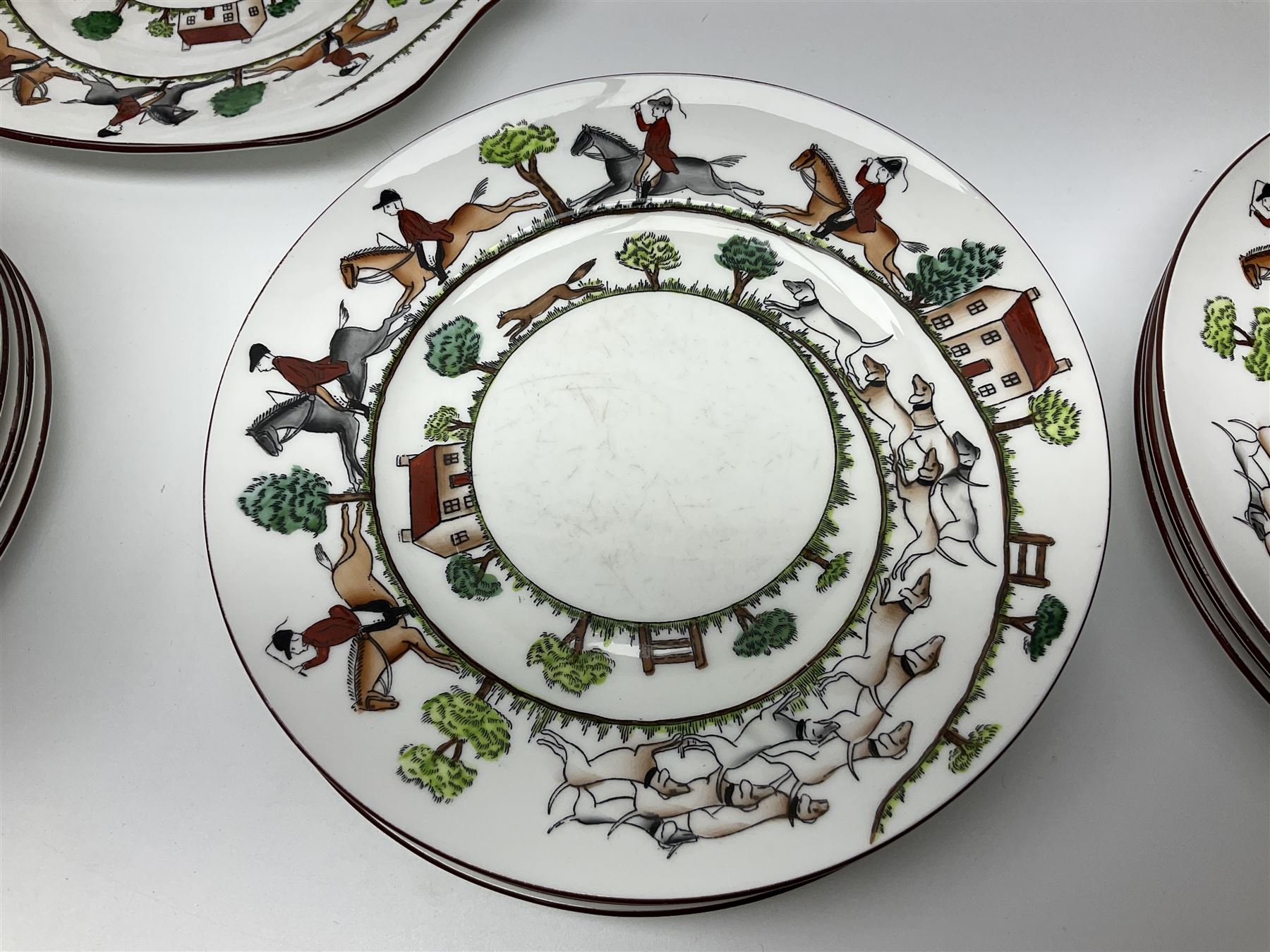 Coalport and Crown Staffordshire hunting scene part teawares - Image 14 of 15