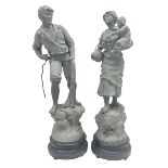 Pair of 20th Century spelter figures modelled as a Fisherman and Fisher's Wife