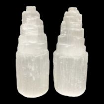 Pair of Selenite crystal tower lamps