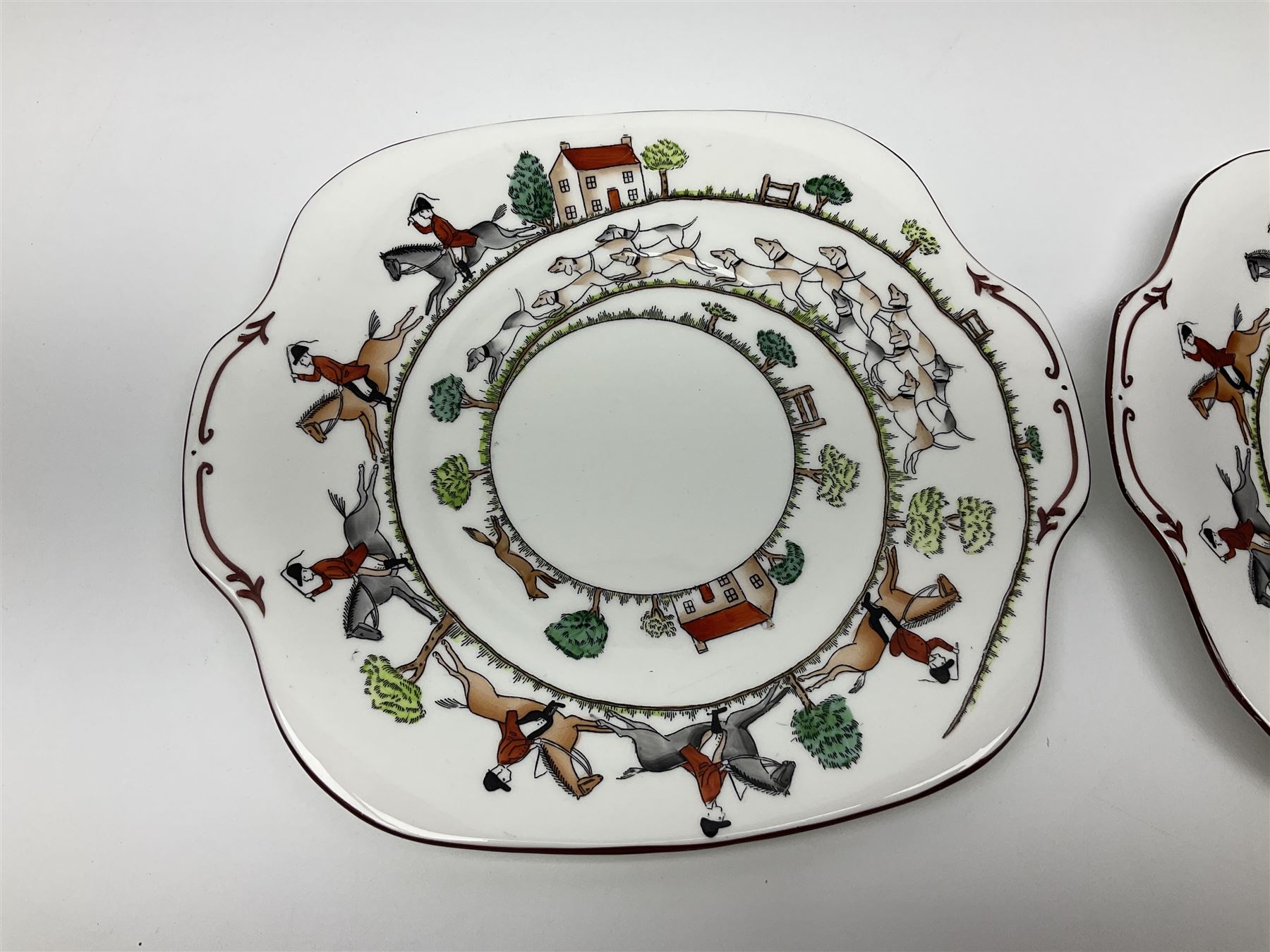 Coalport and Crown Staffordshire hunting scene part teawares - Image 15 of 15