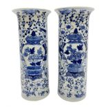 Pair of Chinese blue and white cylindrical vases