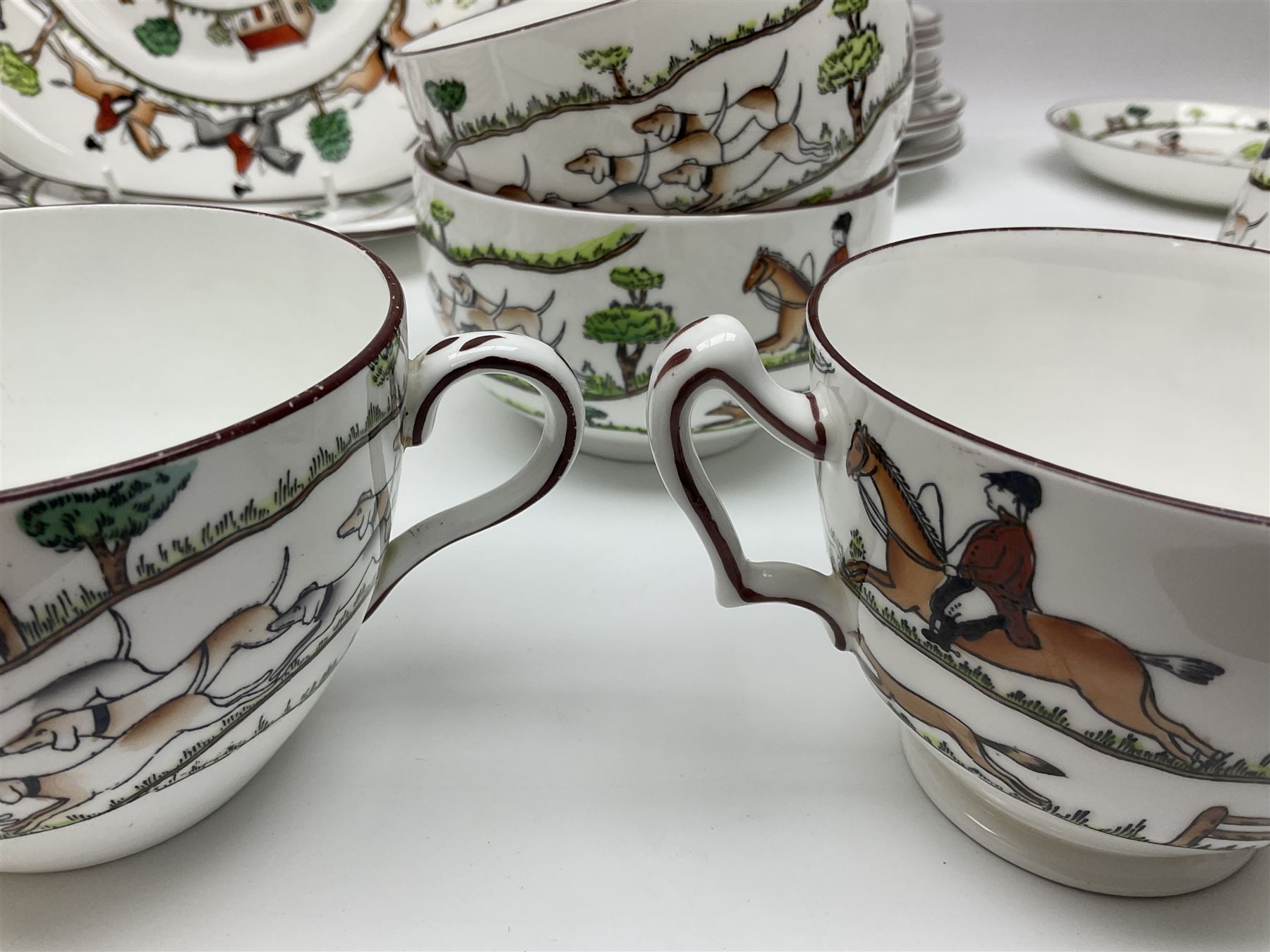 Coalport and Crown Staffordshire hunting scene part teawares - Image 12 of 15