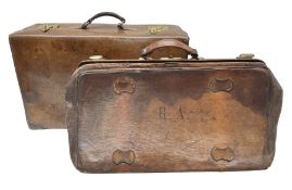 Late 19th/early 20th century brown leather suitcase