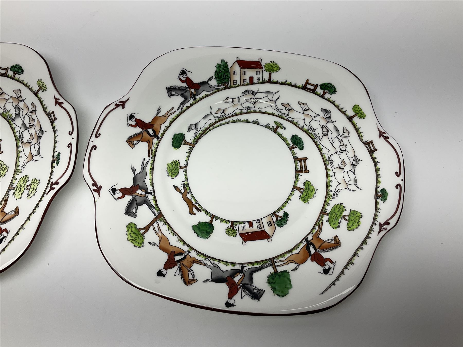 Coalport and Crown Staffordshire hunting scene part teawares - Image 13 of 15