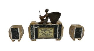 P. Melscote of Rennes - French early 20th century 8-day Art Deco clock set