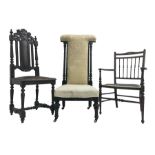 Late Victorian ebonised and parcel gilt Prie-Dieu chair (W53cm