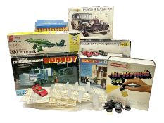 Group of five scale models and scale model assembly kits to include Humbrol Renault TNC6 Bus Parisie