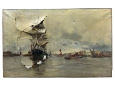 Charles James Lauder (British 1841-1920): Tall Ship in Port