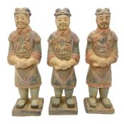 Set of three painted Chinese 'Terracotta Warrior' style figures