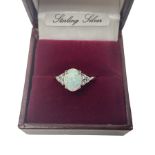 Silver opal and cubic zirconia cluster ring