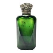 Silver mounted green glass scent bottle